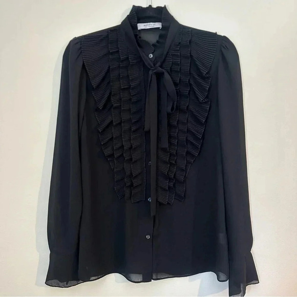 BAILEY / 44 Black Sheer Ruffle Long Sleeve Blouse Womens Small - Picture 8 of 8